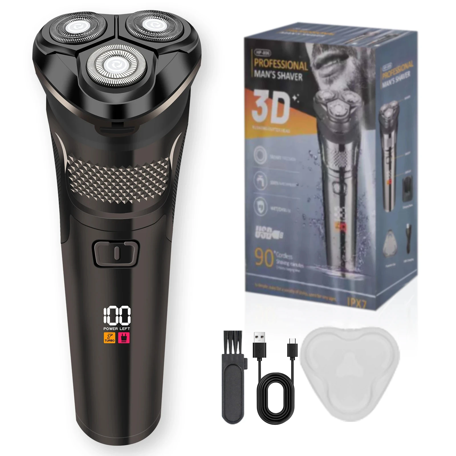 

2026 New ModelMen's Cordless Electric Shaver Three-Head Rotary Design with USB Charging & LCD Digital Display Dry Wet Use for Ho