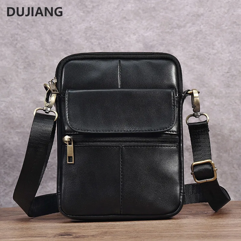 New Casual Men's Cow Leather Shoulder Phone Bag Male Small Crossbody Bag