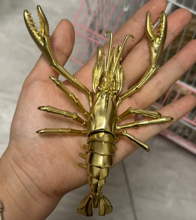 3D Crayfish Lobster Full Copper Statue With Movable Limbs Home Desktop Decoration Craft Gift Decompression Toy