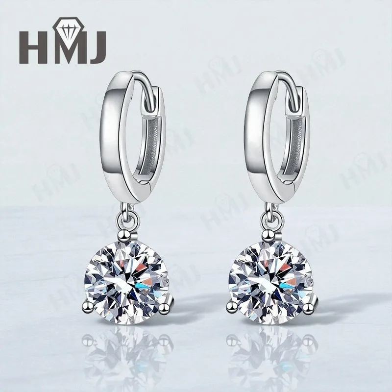 

Серьги-кольца с 1-4 каратами цвета D VVS1, круглые серьги с муассанитом и бриллиантами S925, серьги с тремя челюстями для женщин, повседневные простые стильные украшения