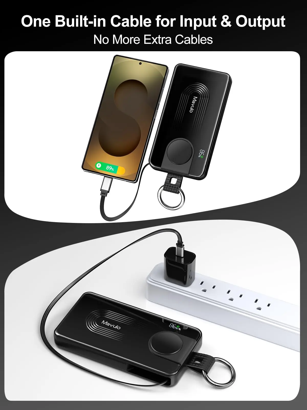 10000mAh Portable Charger for Samsung Galaxy Watch 6/6 Classic/5 Pro/4/3 Active 2/1 Power Bank 20W Fast Charging Retractable USB-C Cable Keychain Design LED display Travel Essentials Battery Pack for iPhone 15-17 Series view 4