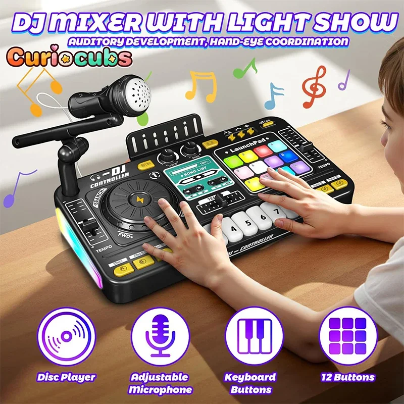 kid-musical-dj-mixer-with-microphone-electronic-keyboard-bluetooth-dj-turntable-console-junior-music-instrument-educational-toy