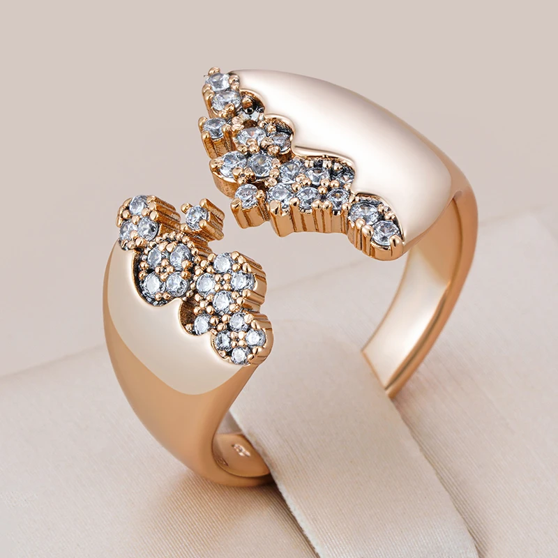 Kinel Unique 585 Rose Gold Color Natural Zircon Big Rings for Women Fashion Modern Geometric Open Ring Party Daily Fine Jewelry