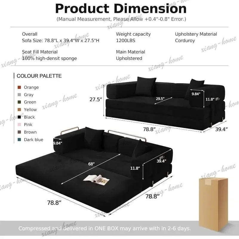 FG High Quality  Convertible Sleeper Couch Bed, Foldable Modular Corduroy Sofa with Armrest Pillow for Living Room