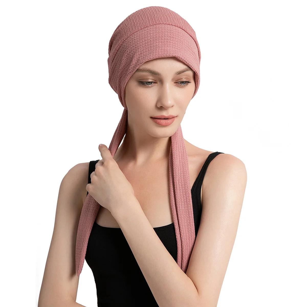 New Crystal Hemp Long Tail Headscarf Hat Women Muslim Hijab Turban Chemo Cap Beanies Bonnet Hair Loss Head Wrap Turbante Mujer