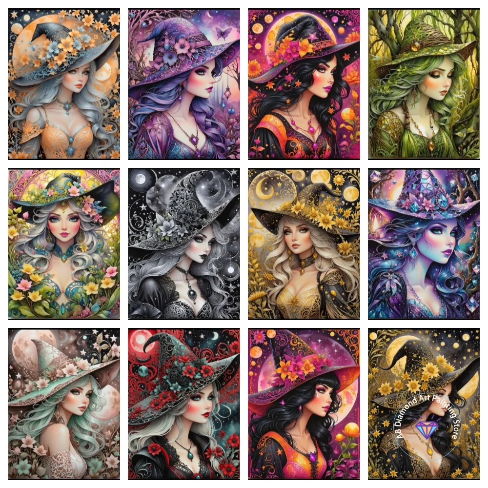 

Magical Witch AB Diamond Painting Kit Square Round Diamond 5D DIY Cartoon Magic Women Mosaic Handmade Art Adult Gift Home Decor