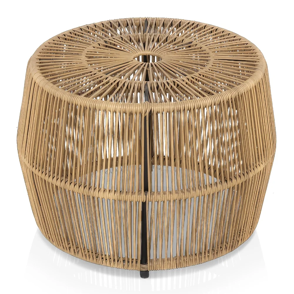 Outdoor Round Coffee Table PE Wicker Rattan Weather Resistant Durable Lightweight Indoor Outdoor Side Table Small Spaces