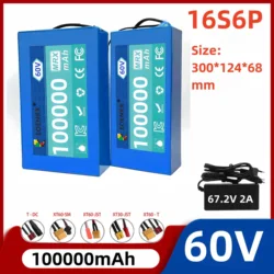 NEW 16S6P 60V 100Ah Rechargeable 2400W Lithium Battery Pack Original 60v for 60V 100Ah Electric Ebike Bicycle Scooter  Batterie