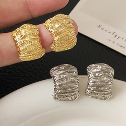 Simple Metal C Shape Drop Earrings for Women Irregular Geometric Folding Surface Tiny Bend Arc Dangle Earrings Vintage Jewelry