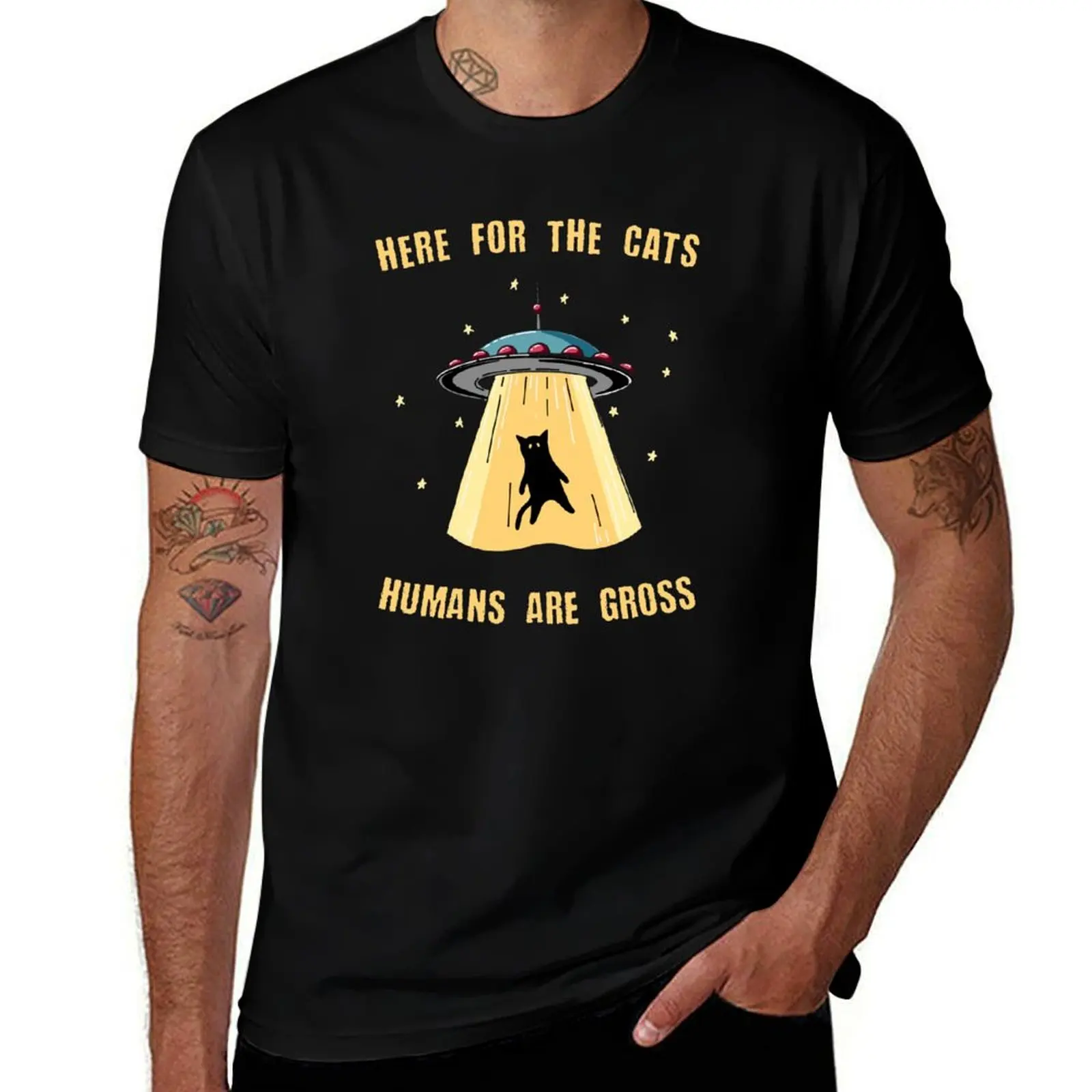 Here For The Cats Human Are Gross T-Shirt Dry Fit Running Short Sleeve Top T-Shirt