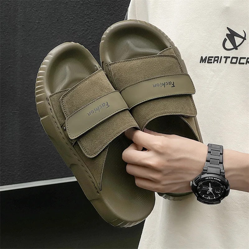 Summer first layer cowhide men's leather slippers leather sandals outdoor sandals wear-resistant breathable non-slip
