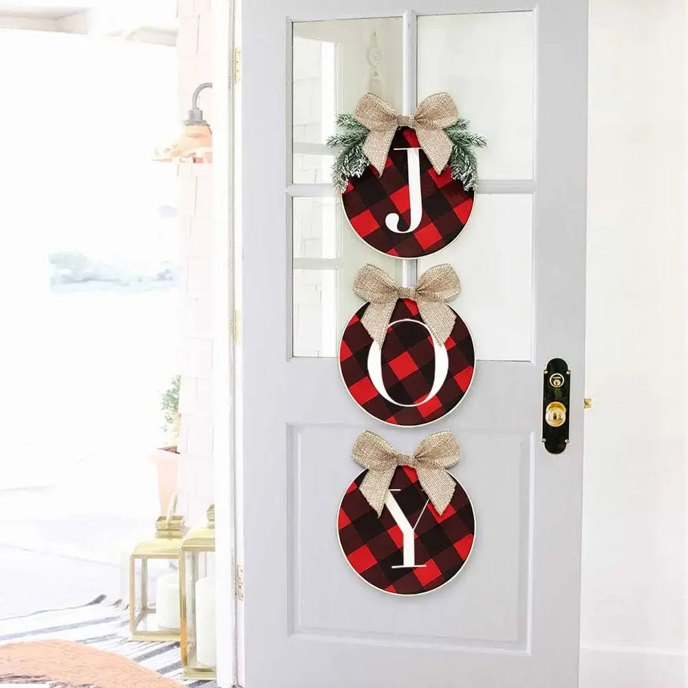 Christmas Decoration Buffalo Check Plaid Wreath for Front Door Rustic Burlap Wooden Holiday Decor for Home Window Wall Farmhouse