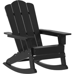 Chair with Cup Holder, Weather Resistant Poly Resin Adirondack Rocking Chair, Black