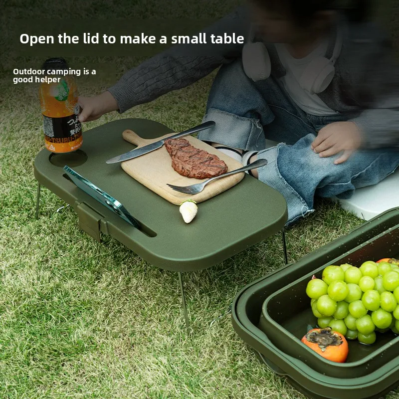 Outdoor Foldable Picnic Basket, Convenient for Travel, Fruit Basket with Lid, Camping Large Capacity  Portable Storage Basket