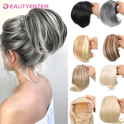 BEAUTY-peine de pelo sintético corto y liso para niña, extensiones de cabello resistentes al calor, color negro y gris