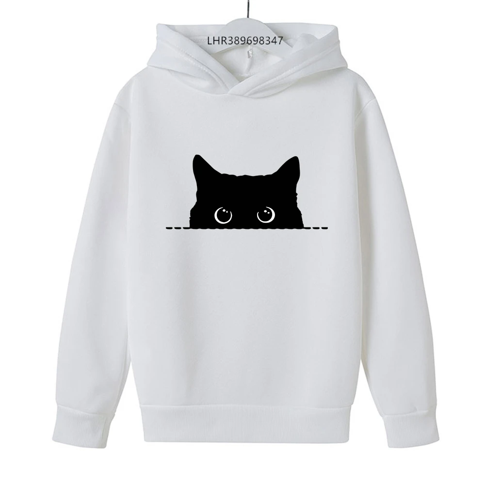 Sweat à capuche pour enfants, manteau d'automne pour filles, hauts roses, sweat-shirt pour enfants de 3 à 12 ans, imprimé chat noir, vêtements décontractés