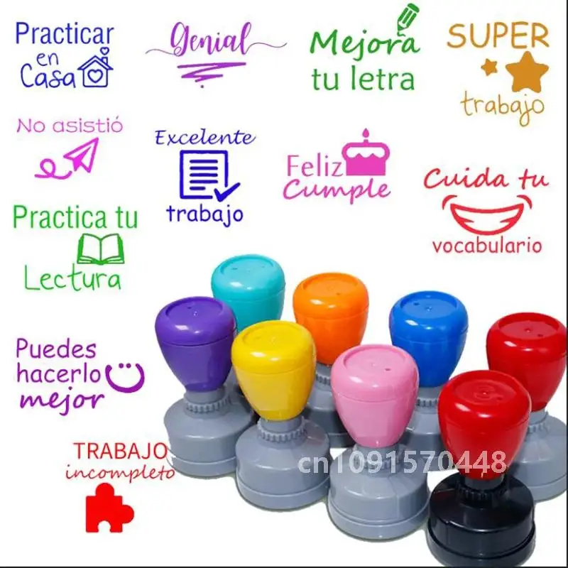 1 Piece 33mm big teacher stamp Kids Encourage Spanish Teaching Tools Student Motivation Gift Praise Reward Stamps Self inking