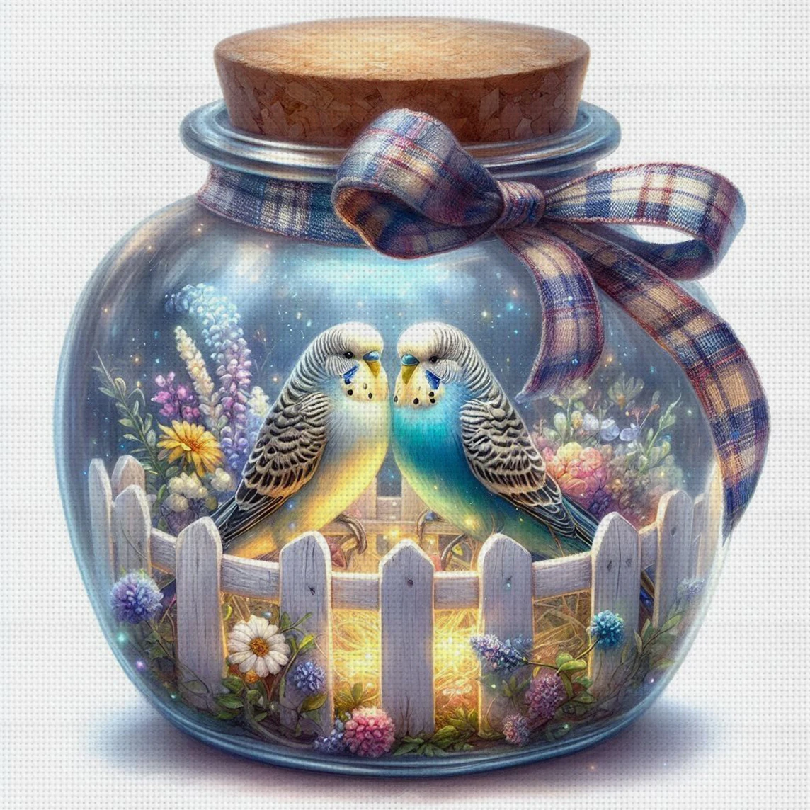 Vögel im Glas Kreuzstich-Set DIY 11CT Stickerei Heimwanddekoration Geschenk Handgefertigtes Material Rahmenlos Halbfertig 36×36cm