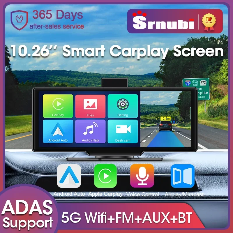 

Srnubi 4K ADAS Wireless Carplay & Android Auto Screen 5G WiFi GPS Navigation Driving Recorder Rearview Camera Dashboard Car DVR