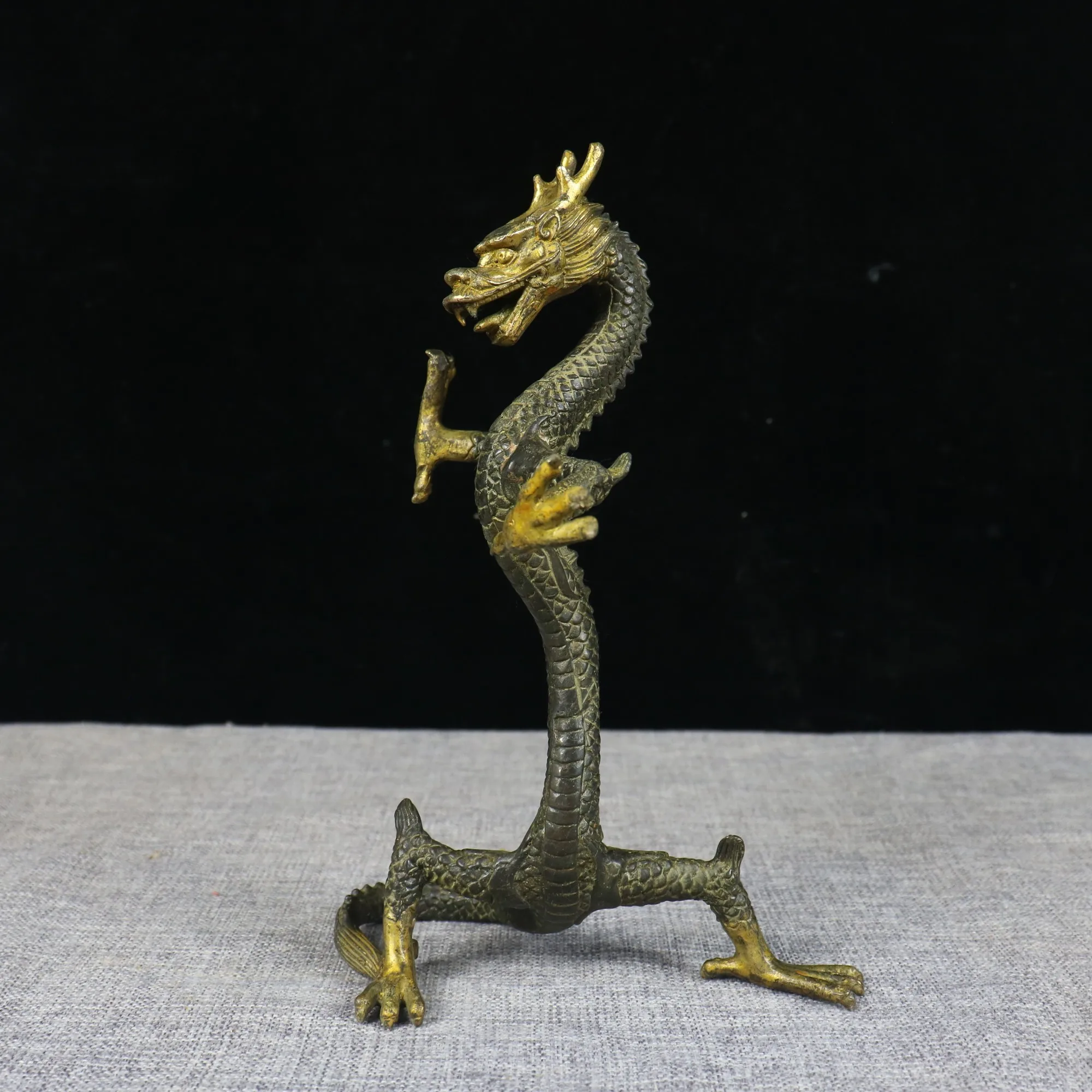 24cm Collectible Handwork Bronze Carve Might Dragon Exorcism Statue