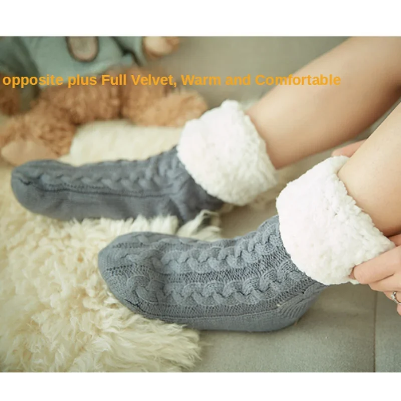 Womens Fuzzy Thermal Sock Plush Grip Hemp Winter Soft Female Home Indoor Warm Bedroom Silicone Non-slip Thick Slipper Floor Sock