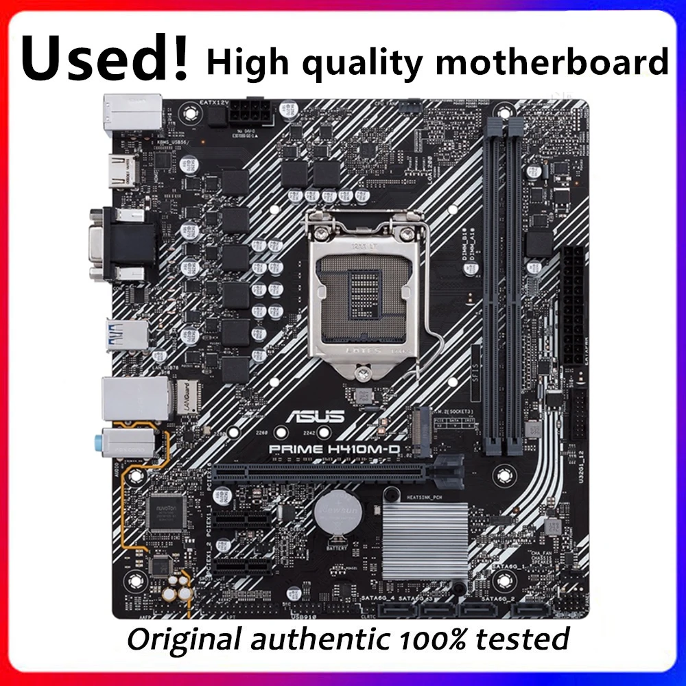 

Used motherboard For Asus PRIME H410M-D Original Desktop Intel H410 H410M DDR4 Motherboard LGA 1200 i7/i5/i3 USB3.0 M.2 SATA3