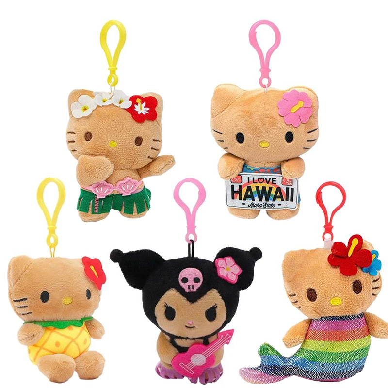 Sanrio Hello Kitty Melody Kuromi boneka mewah diisi gantungan kunci kulit gelap seri Hawaii Anime boneka lembut tas liontin