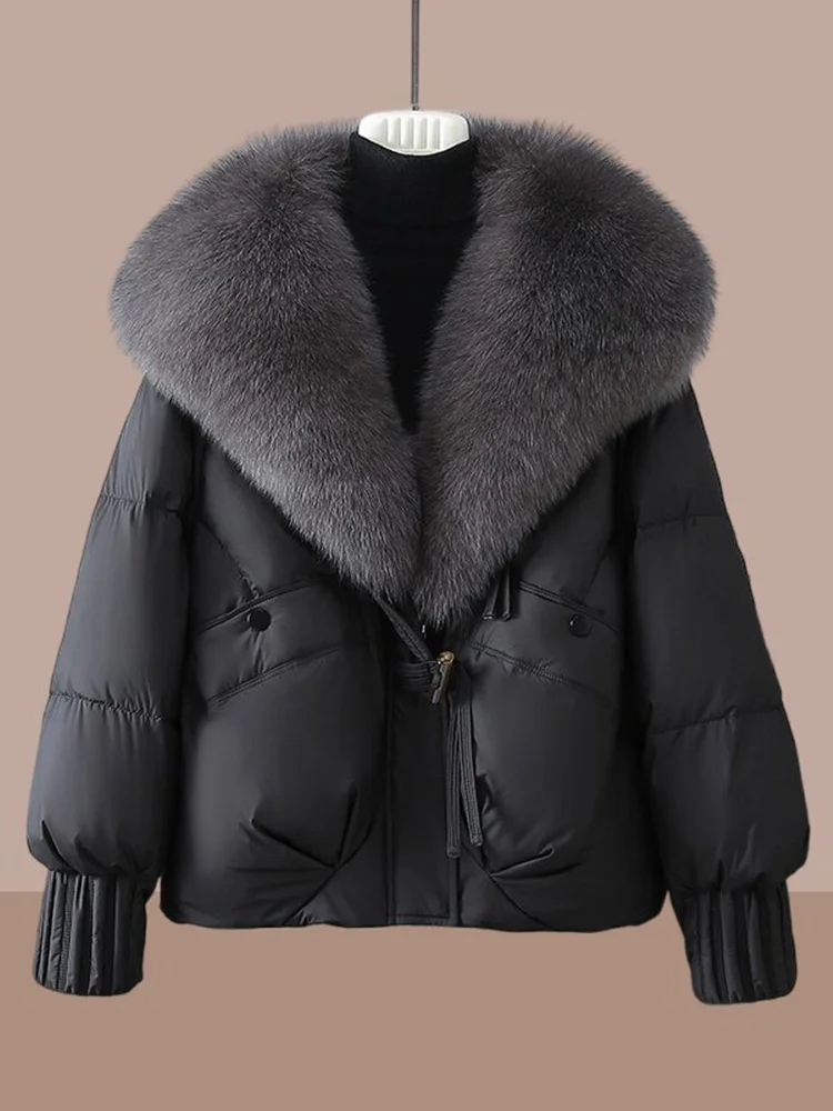 Black Short Thickened Cotton Jacket Women's Fashionable High-End Winter Coat with Fur Collar Korean Style Commute Clothes