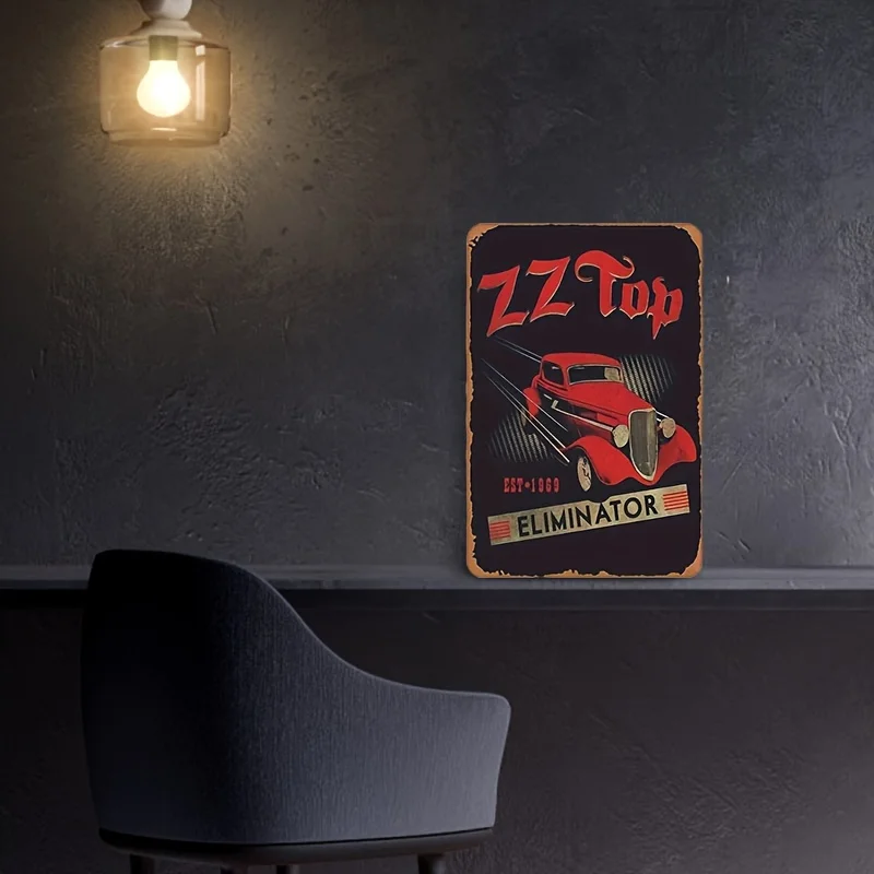 ZZ Top Vintage Metal Wall Art Sign -  Retro Rock Band Decor Featuring Classic Car Illustration | Easy to Hang, Durable Iron Cons