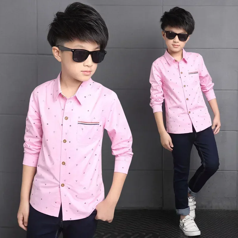 New 2025 Spring Autumn Long Sleeve Boys Blouses Breathable 100% Cotton Kids Children Shirts 5-15 Years Kids Shirts Boys Shirts