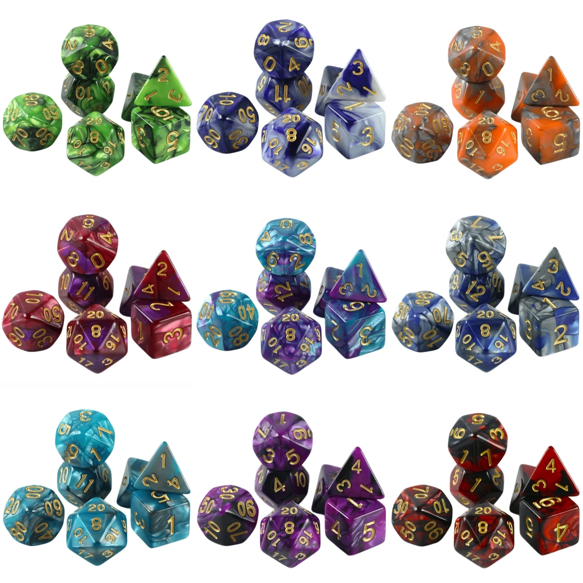 7pcs DND Polyhedral Dice Double-color Dice with A Bag for Board Game DND RPG Role Playing Game Accessories