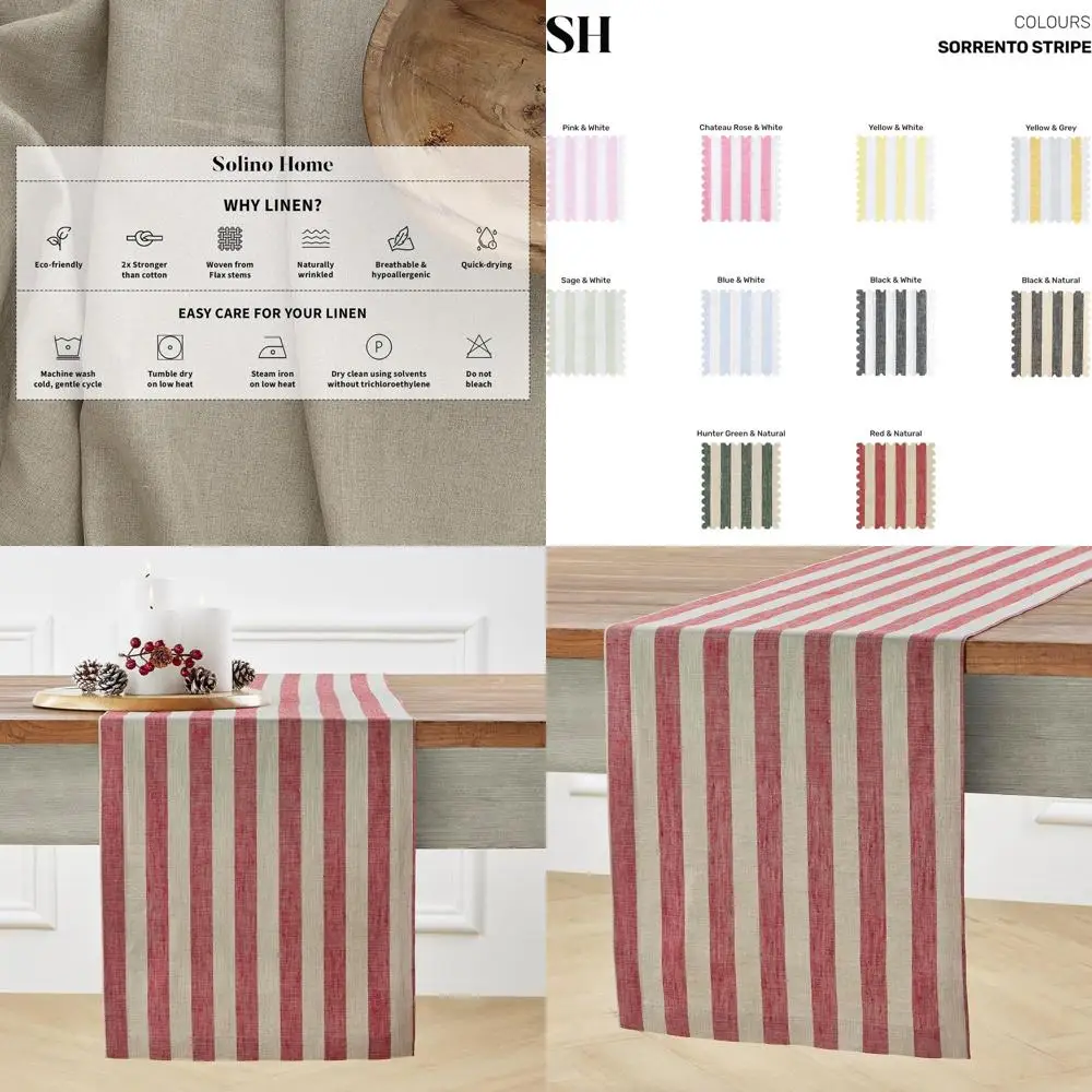 

Pure Linen Table Runner 14x156 Inches, Red and Natural Stripe, Perfect for Fall, Autumn, Thanksgiving, Christmas Dining