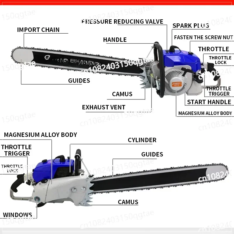 Two Stroke Logging Saw, Large Gasoline Saw, Multifunctional Chain Saw, 4.8KW Aluminum Alloy Material