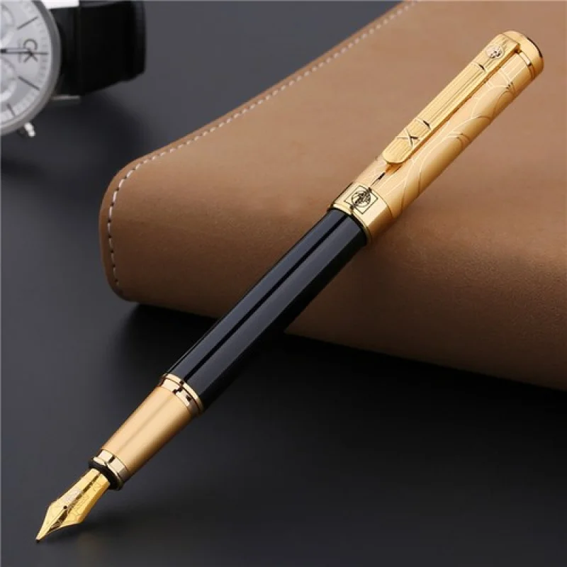 

A+ Picasso 902 Gentleman Noble Fountain Pen Pure Black Golden Cap F Nib Ink Pen