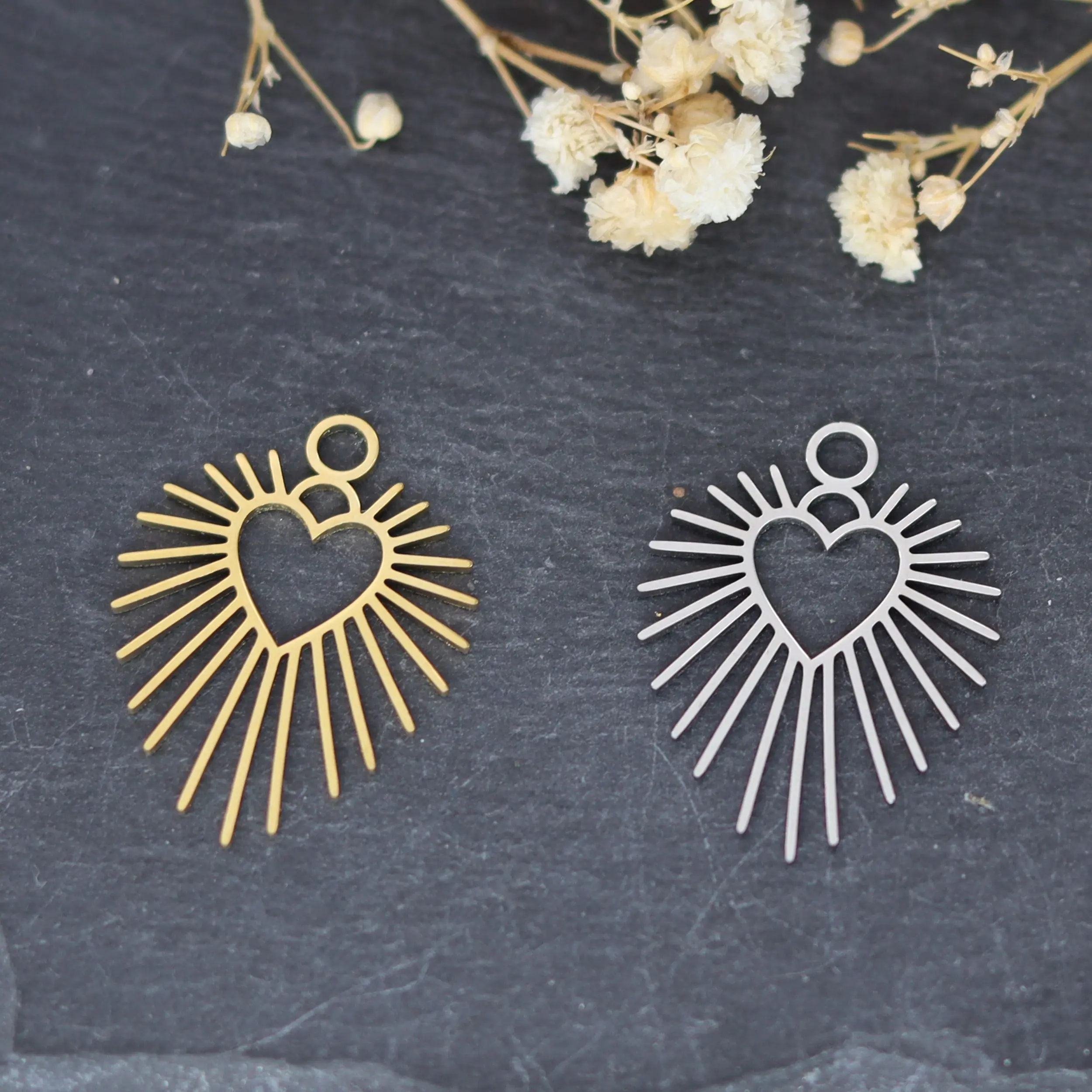 3 szt. Modne kolczyki urok DIY Craft promienie serca ze stali nierdzewnej zawieszki Charms do tworzenia biżuterii naszyjnik metalowe akcesoria do majsterkowania