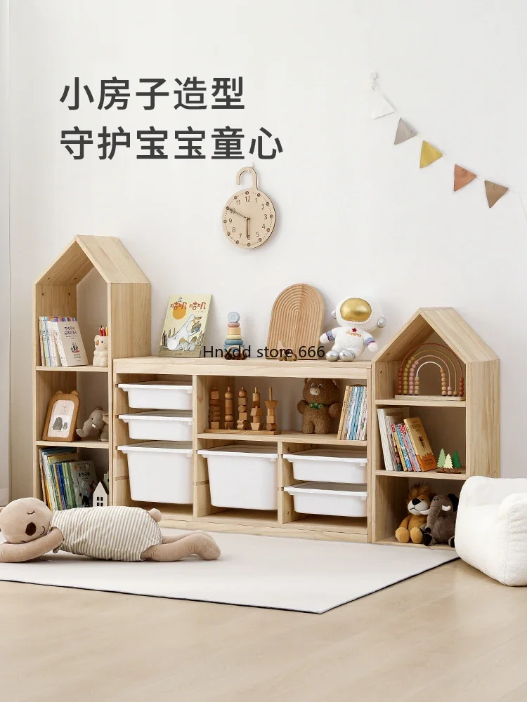 Children's storage cabinet solid wood picture book bookshelf two-in-one