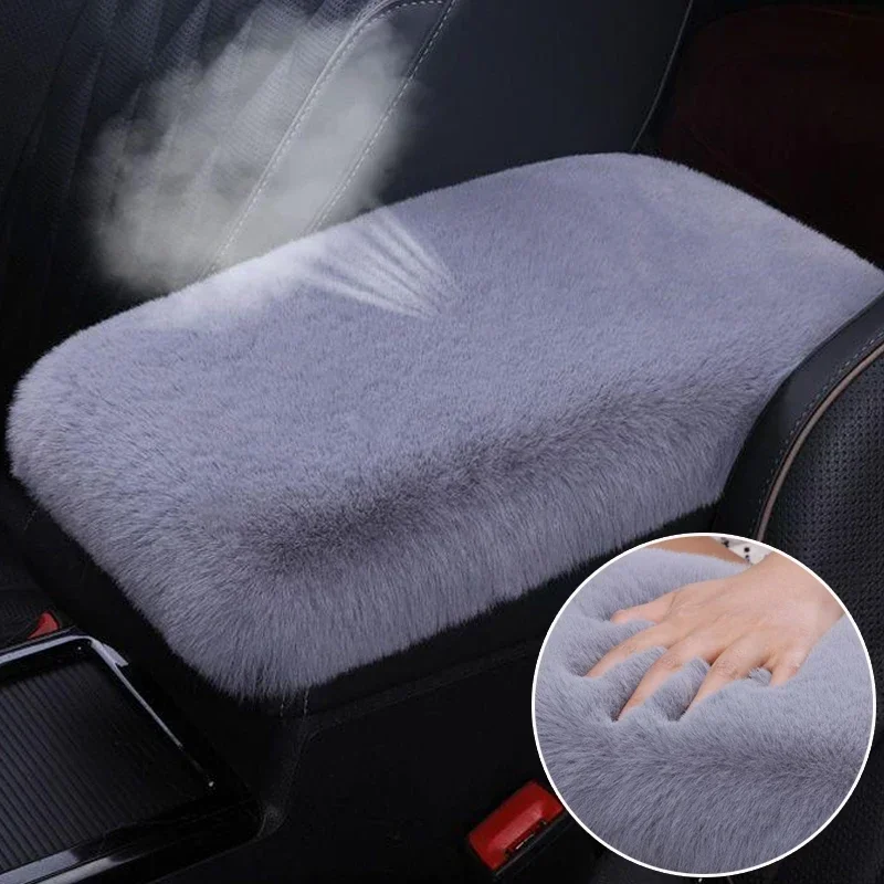 Universal Soft Furry Plush Armrest Box Pads Cover Center Console Polyester Armrest Pad Cushion Winter Car Interior Accessories