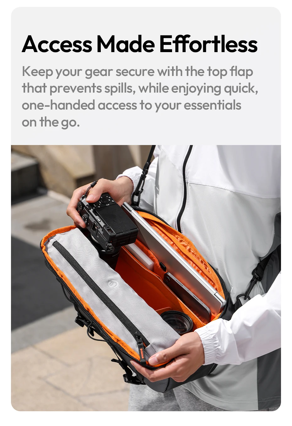 Ulanzi SU02 13L Umhängetasche für Kameras, Objektive, Laptops, Reisen, Schultertasche, Handgepäckhülle mit abnehmbarem Trennwand – Detail 12