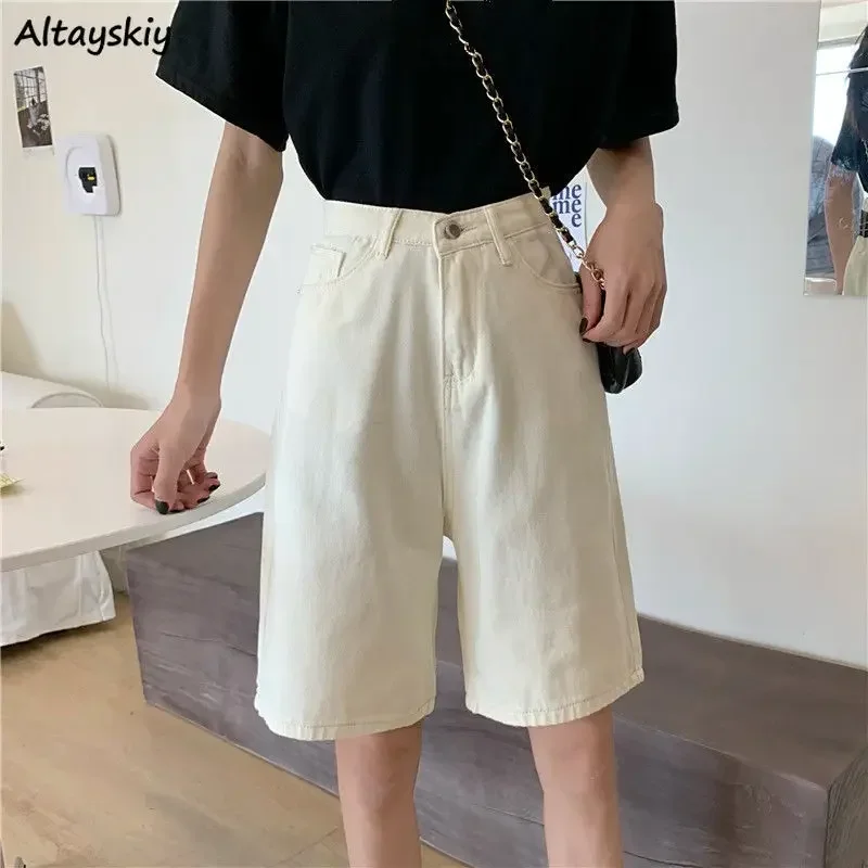 

Шорты женские прямые джинсовые шорты с высокой талией летние полубрюки на молнии универсальные Mujer корейский стиль модные штаны Ins