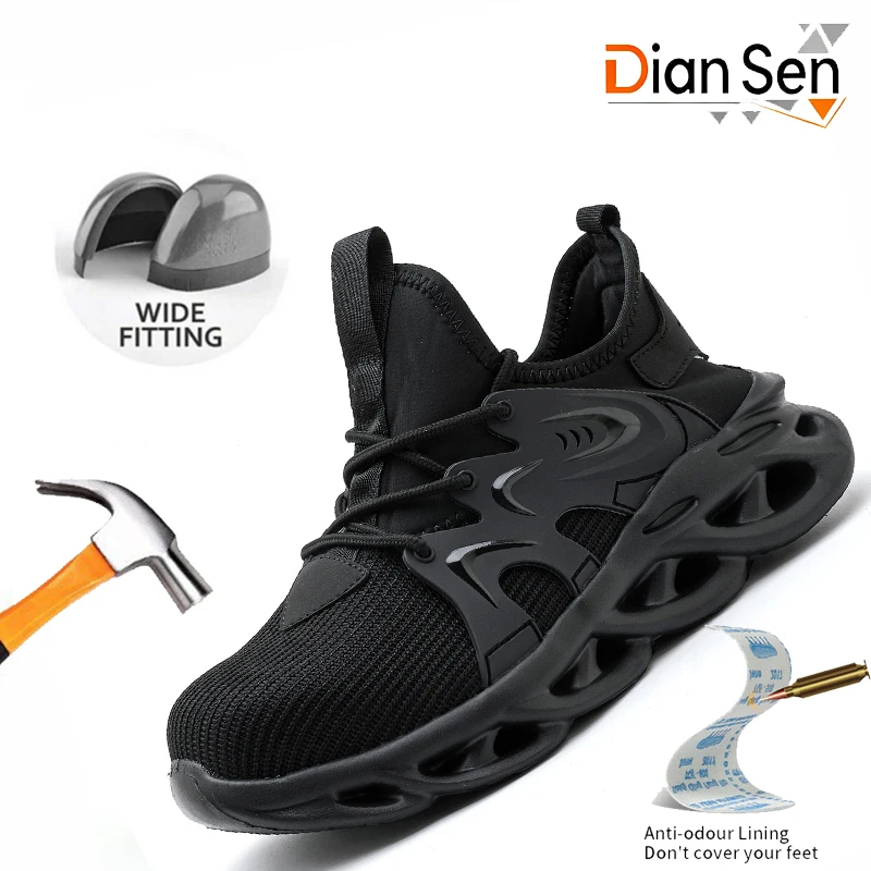 

Mens Breathable Mesh Work Shoes Slip Resistant Steel Toe Shoes Lightweight Comfortable Sneakers Anti shock Outdoor Safety Shoes