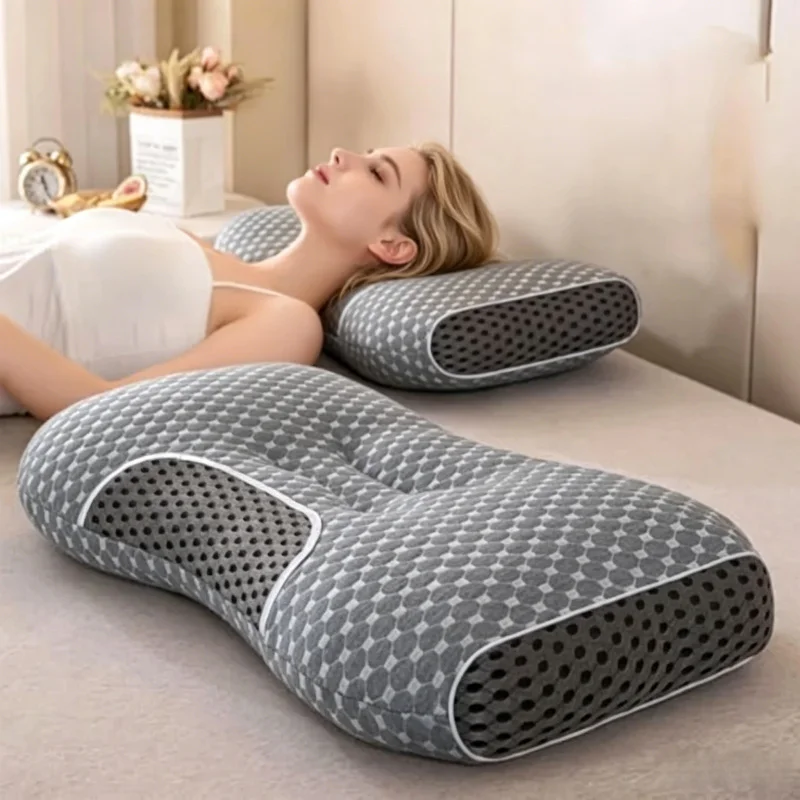 Almohada cervical ortopédica de fibra de soja gris para dormir, soporte para el cuello, almohada de SPA para el hogar, suave y cómoda (1 unidad)
