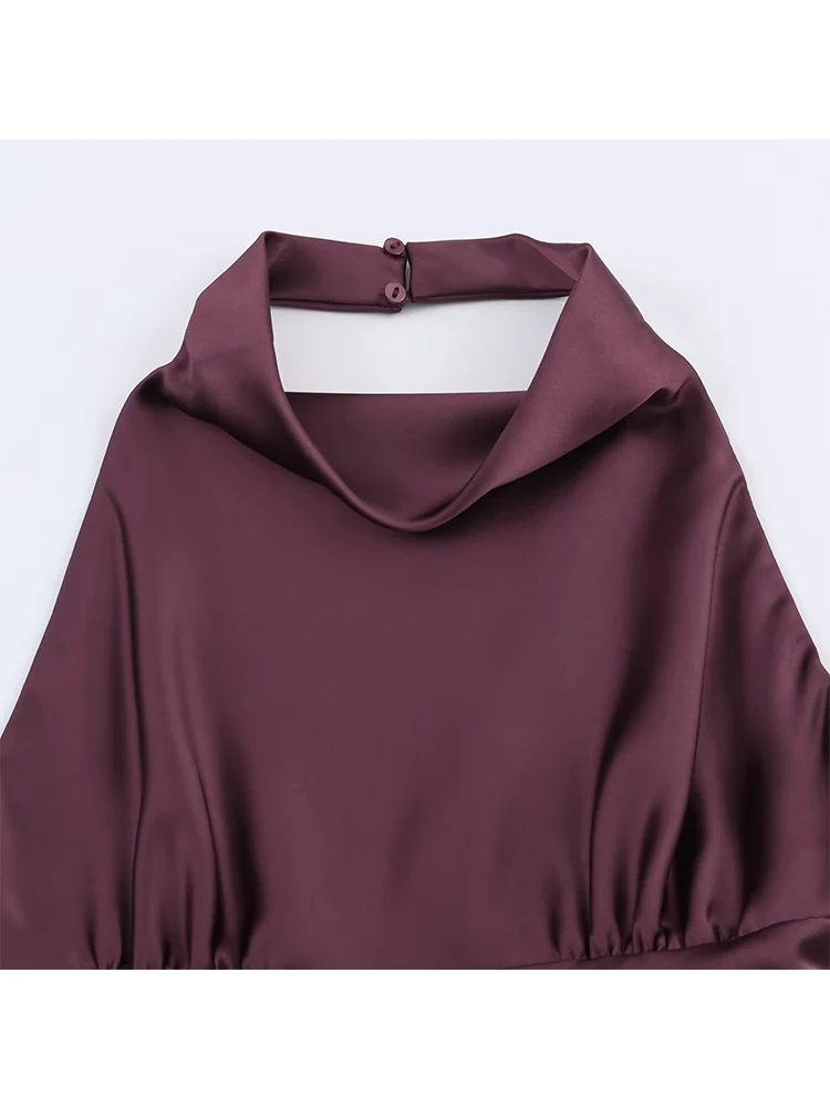 Women Fashion Sexy Halter Dress 2025 Summer New Fashion Satin V-Neck Dress Elegant  Holiday Party Evening Party Dresses