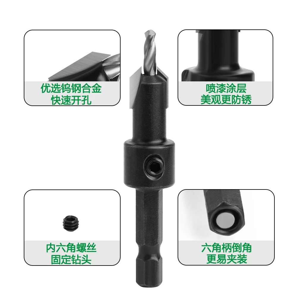 Hexagonal Handle Countersink Drill Black Woodworking Countersink Drill Up Screw Step Drill Self Tapping Screw Alloy Head Wood Mo