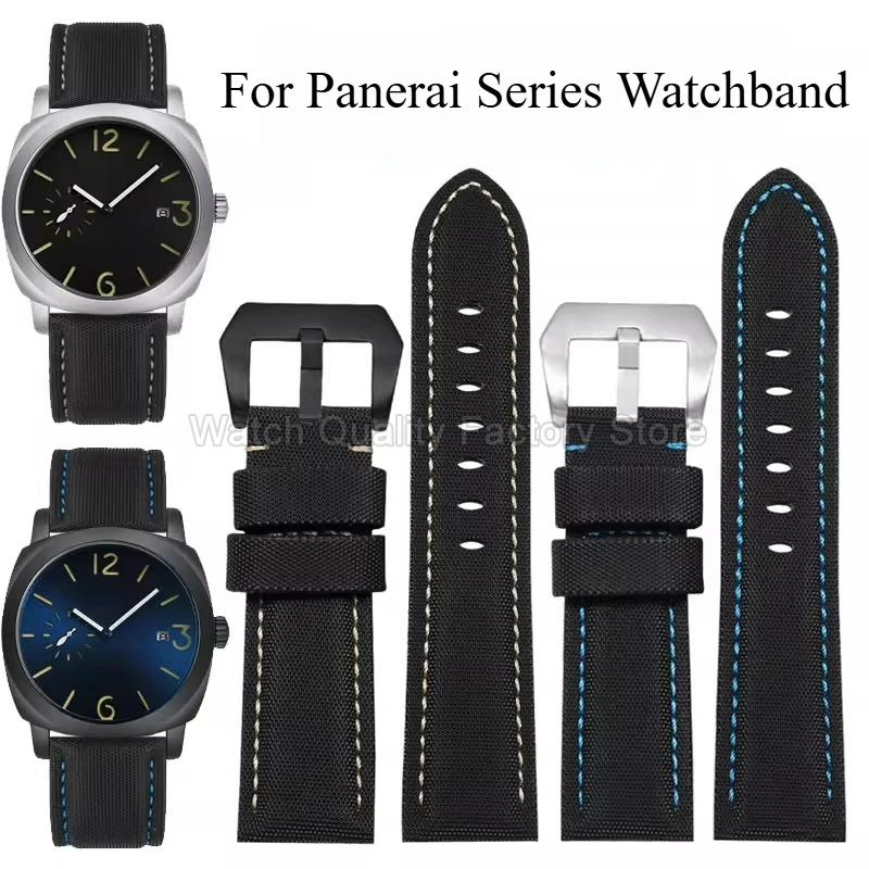 20 22 24mm Black Genuine Leather Watchband Carbon Fiber Pattern for Panerai Luminor Submersible PAM441/359/312 Flat Interface