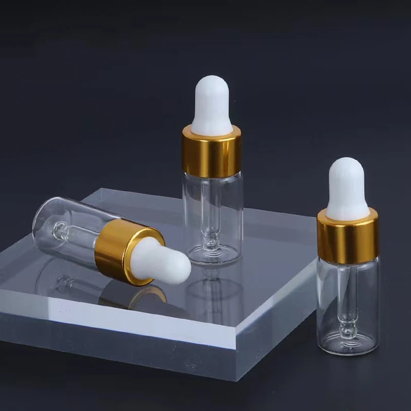 20pcs Mini Dropper Bottles Glass Empty Essential Oil Aromatherapy Bottles Gold Cap Pipettes Bottles 1ml 2ml 3ml 5ml