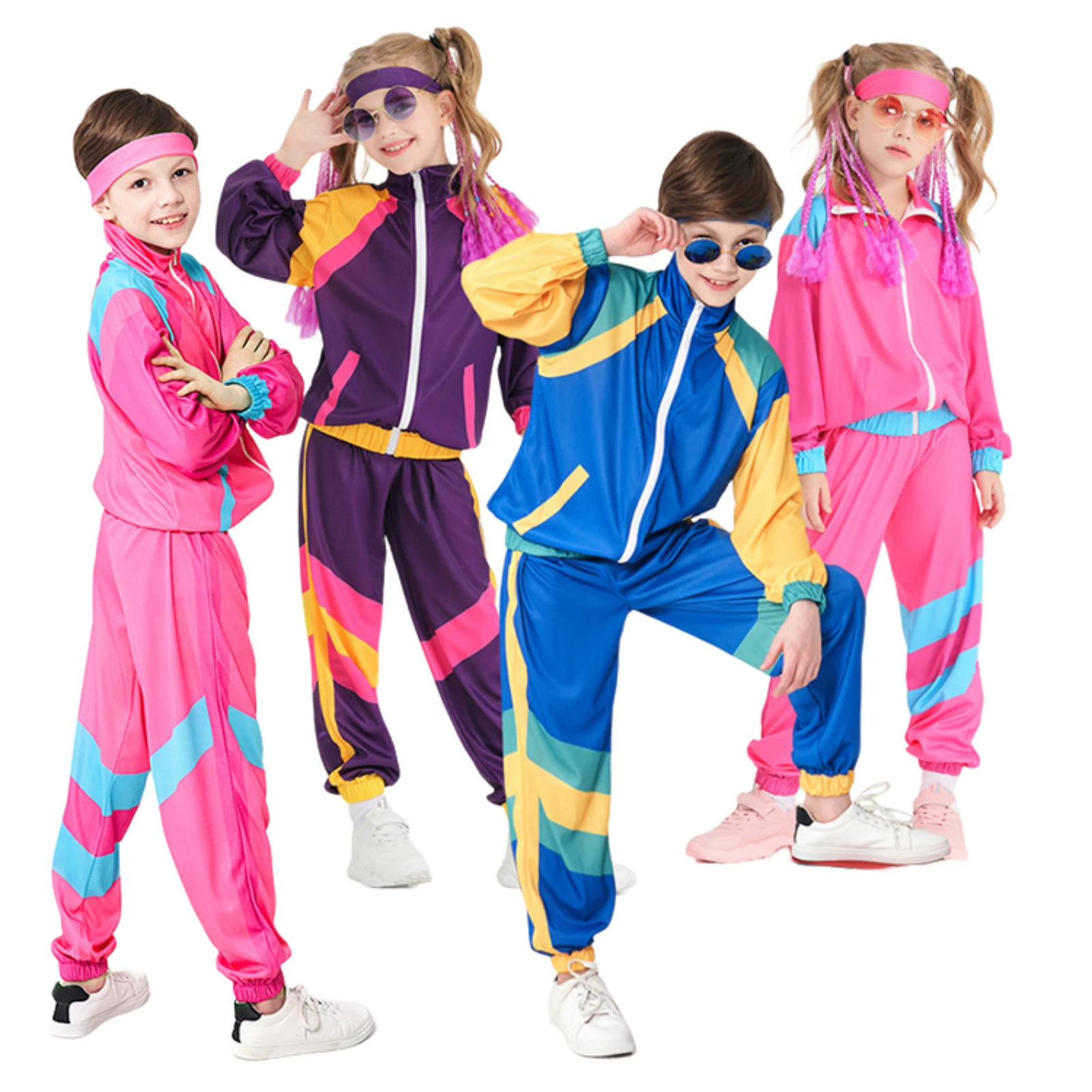 Męski dres z lat 80., vintage hip-hopowa kurtka wiatrówka, dres disco z lat 80., kombinezon shell suit z lat 90., stroje dla kobiet i mężczyzn, odzież do biegania. — zdjęcie 2