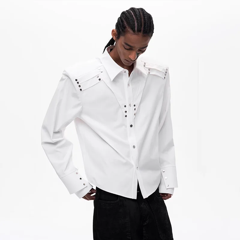 LUZHEN 2026 Spring Rivet Metal Decorate Patchwork Design Long Sleeve Shirt Men's Fashion Handsome Solid Color Casual Tops JY6326