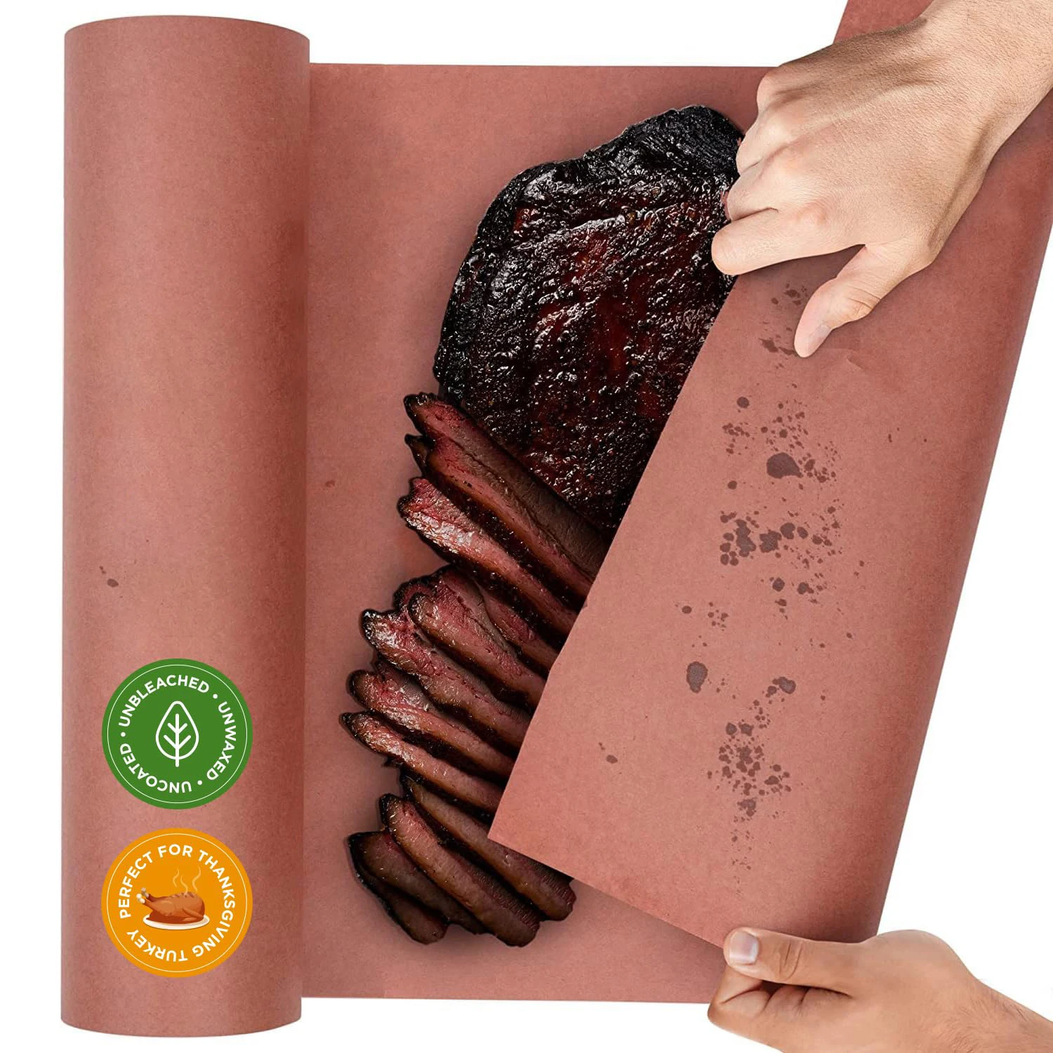 Papel de carnicero para fumar carne, rollo de papel de carnicero sin cera, 15,7 pulgadas x 33 pies, papel de regalo de melocotón para barbacoa, para fumar carne y pechuga