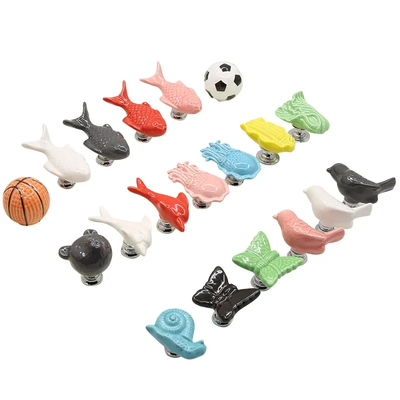 Perforation-free Children\'s Closet Door Cartoon Handle Butterfly Ceramic Handle Single-hole American Drawer Cabinet Handle