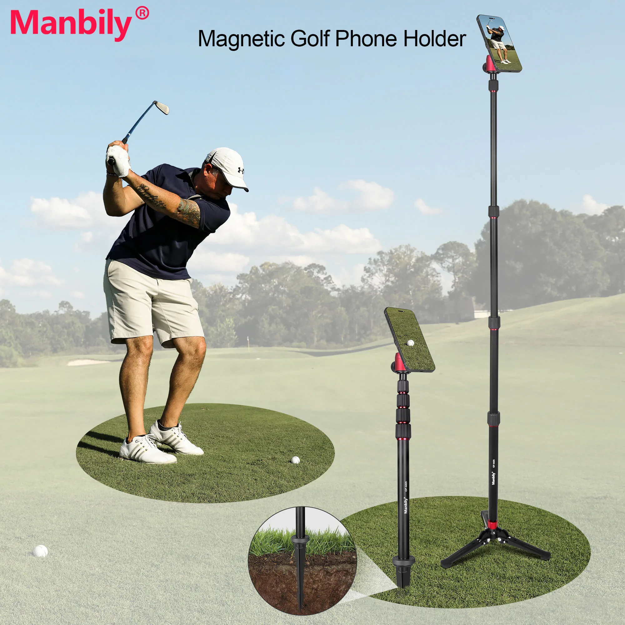 

Manbily Aluminum Monopod Extension Golf Tripod Stand Magnetic Phone Holder Outdoor Photography Selfie Stick for Camera Smartphon